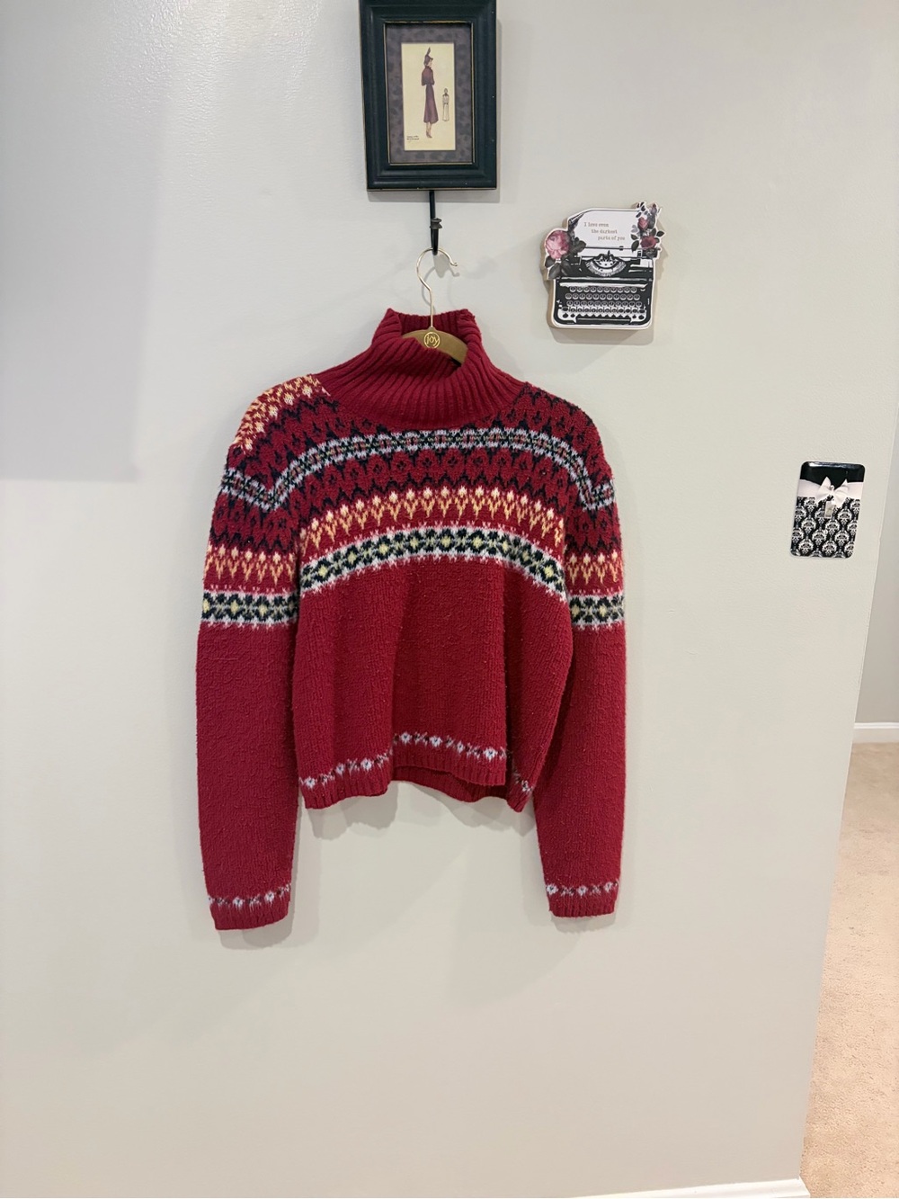 It's Our Time Red Fair Isle Turtleneck Sweater with Multicolor Pattern
